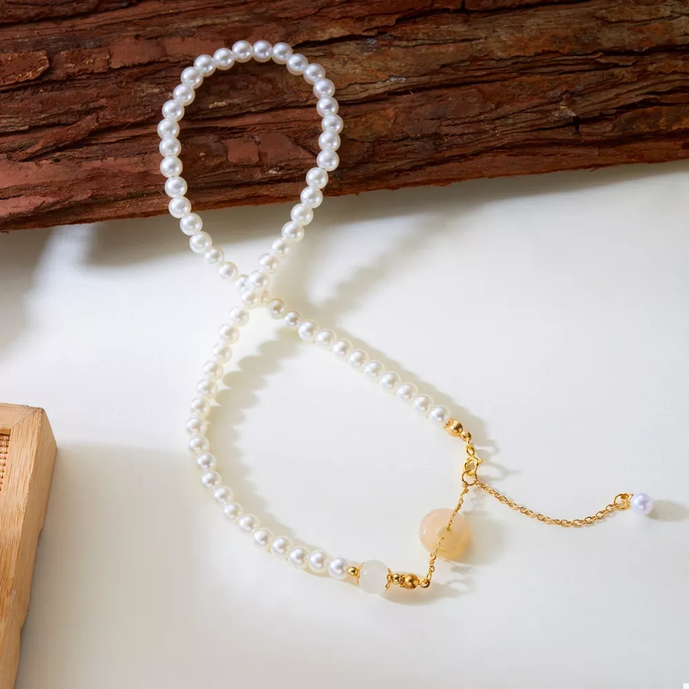 Synthetic Pearl 18K Gold-Plated Resin Pendant Necklace, image 5
