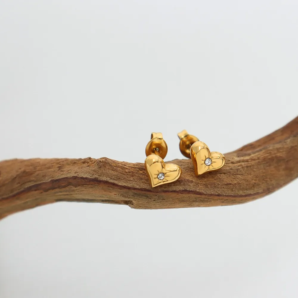 Titanium Steel Zircon Heart Stud Earrings, image 2