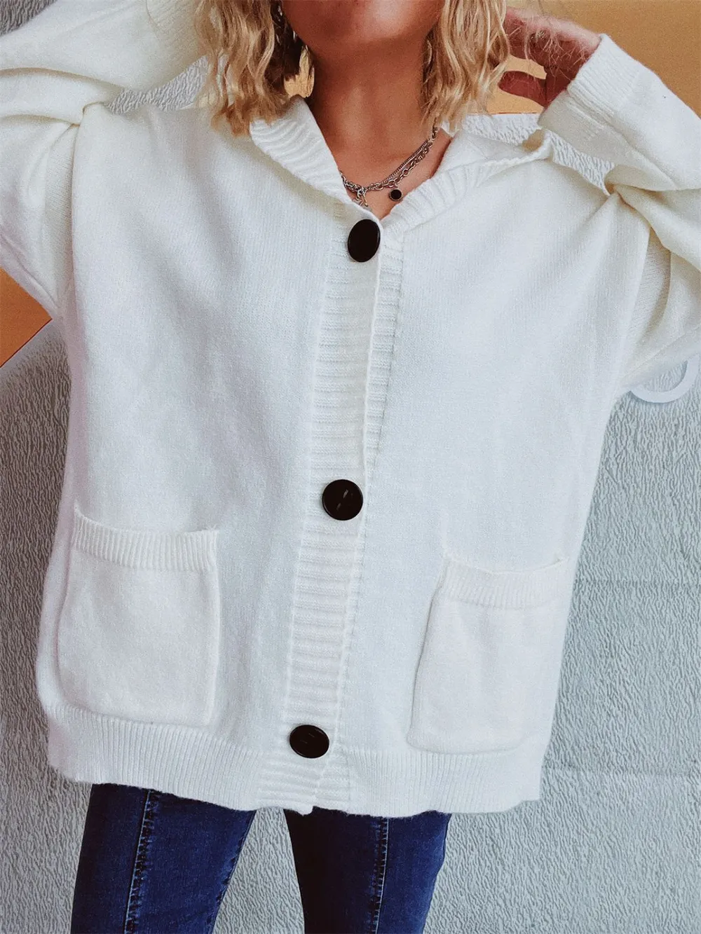 Dropped Shoulder Long Sleeve Hooded Cardigan, image 10