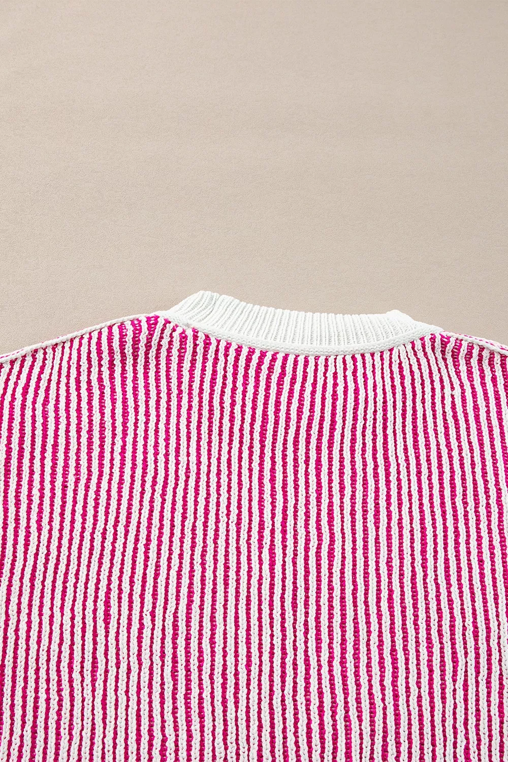 Striped Textured Knit Contrast Edge Loose Sweater, image 3