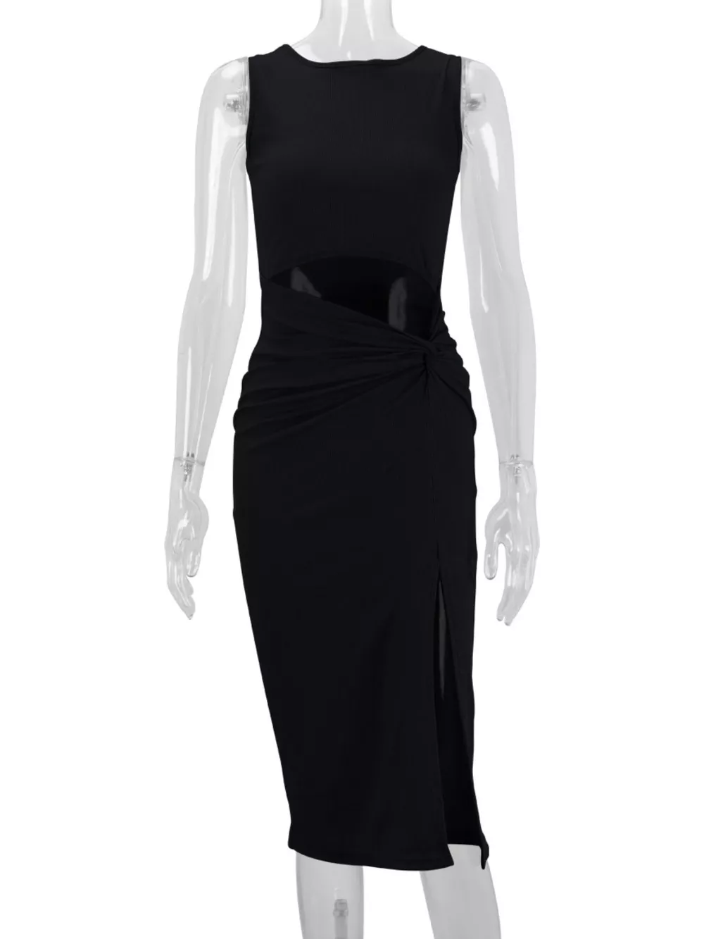 Sleeveless Cut-Out Ruched High-Slit Bodycon Dress, image 6