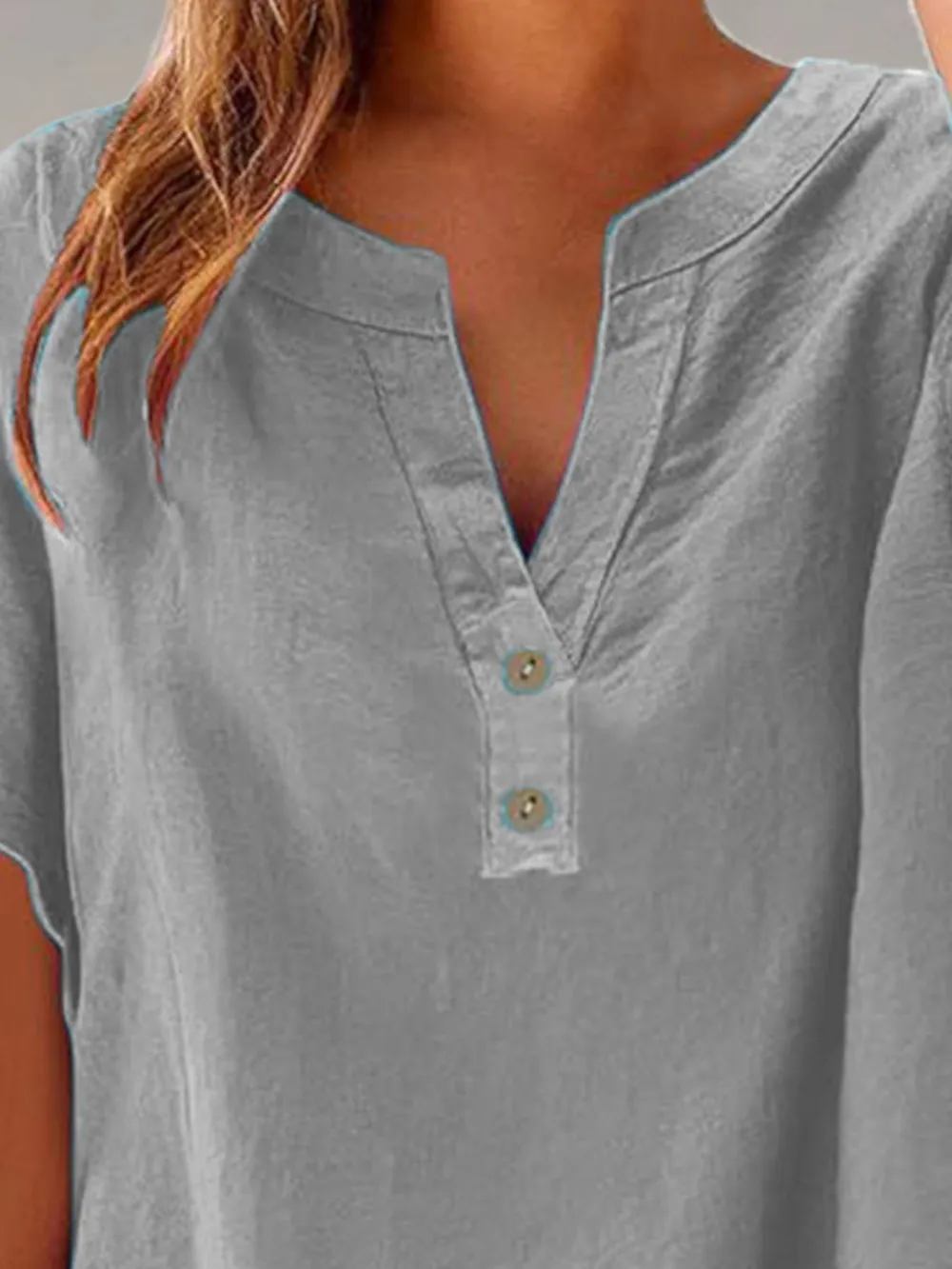 Full Size Notched Short Sleeve Blouse Plus Size, image 17