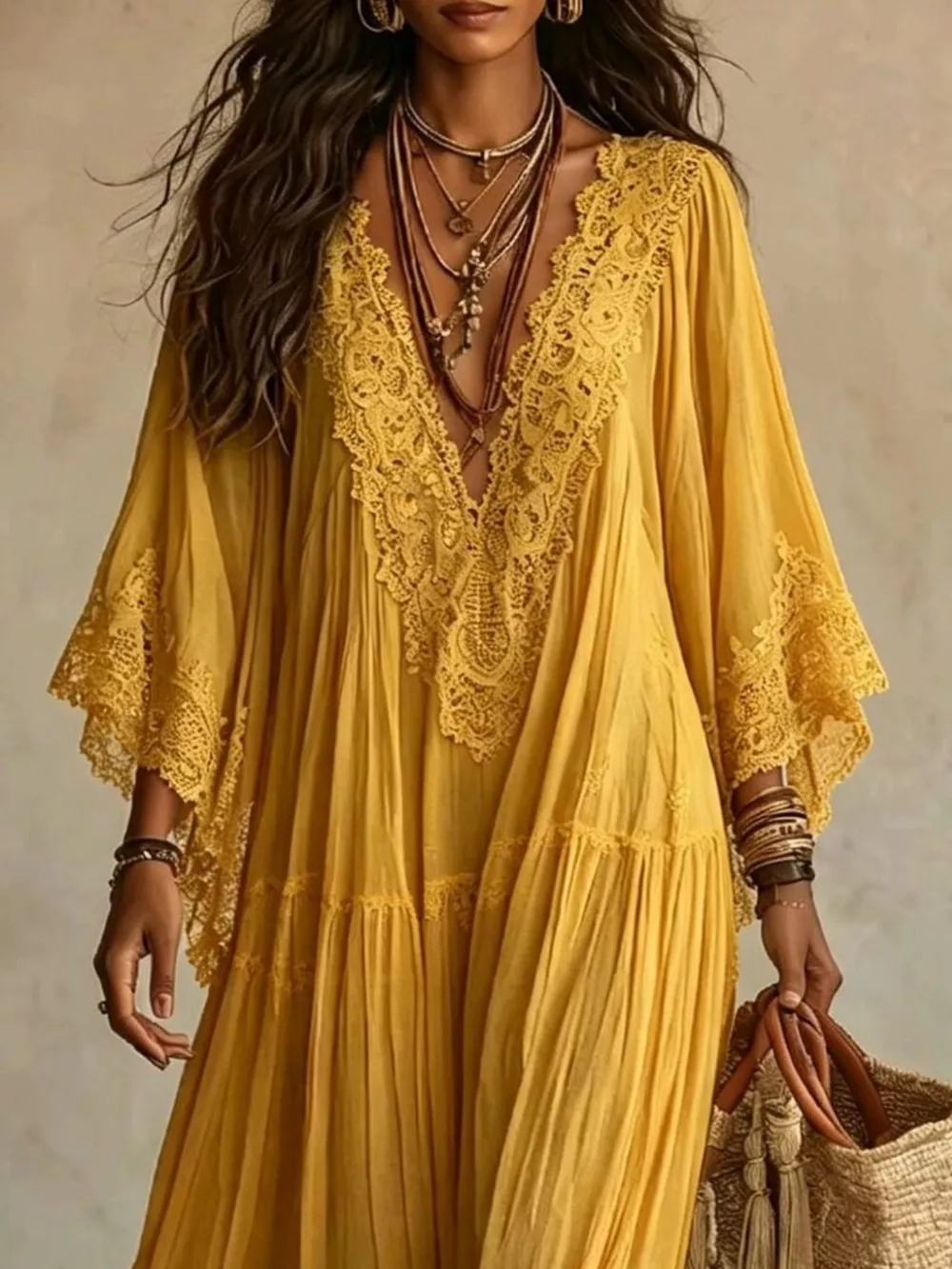 Lace Trim V-Neck Maxi Dress, image 15