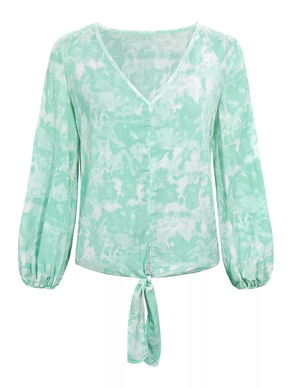 V-Neck Long Sleeve Tie-Front Blouse, image 2