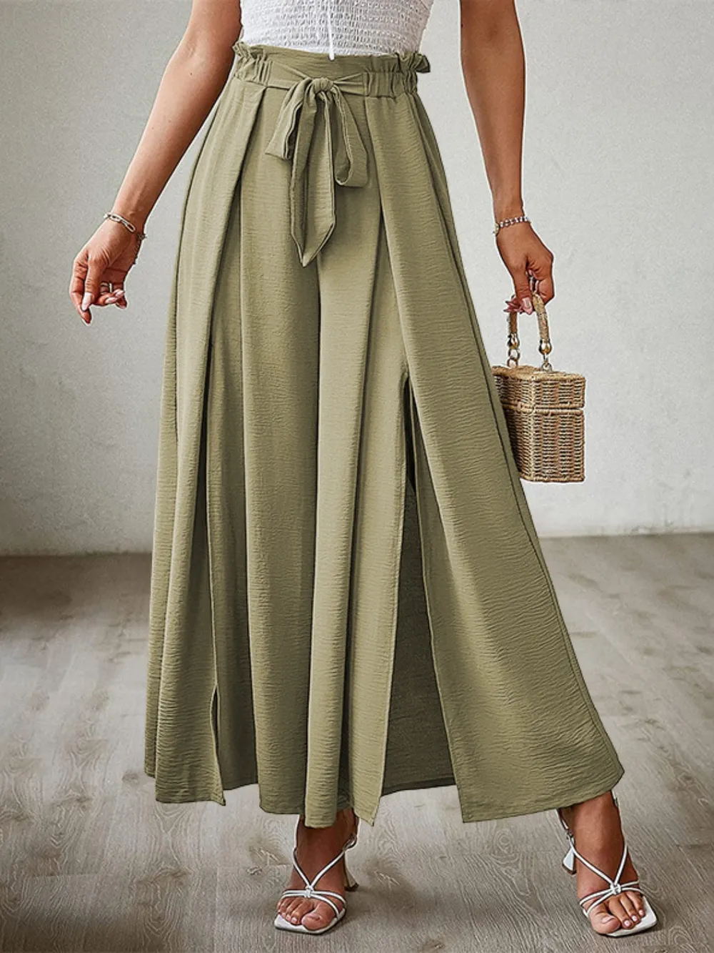 Tied Slit Wide Leg Pants, image 11
