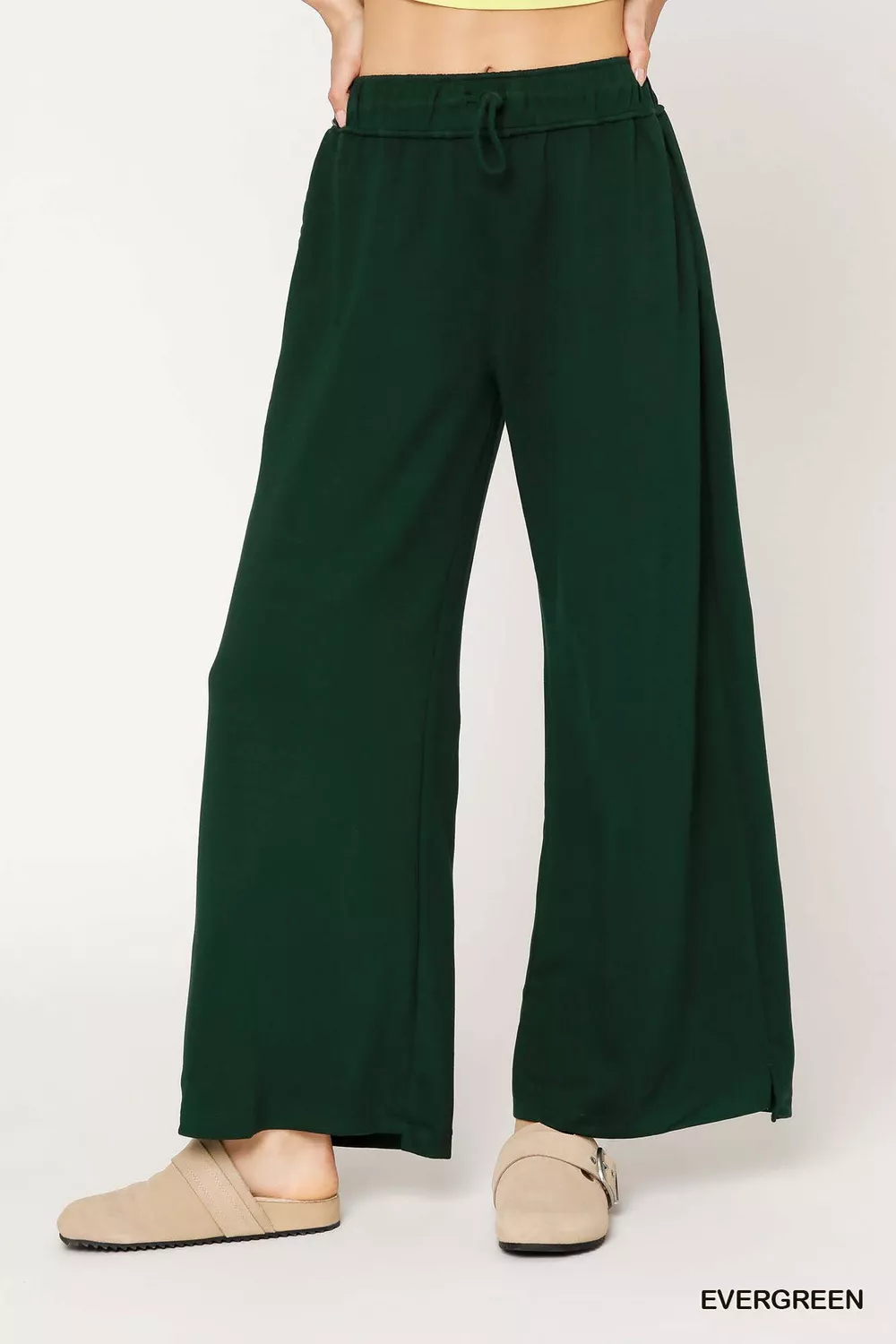 Elastic Drawstring Waistband Wide Leg Pants, image 2