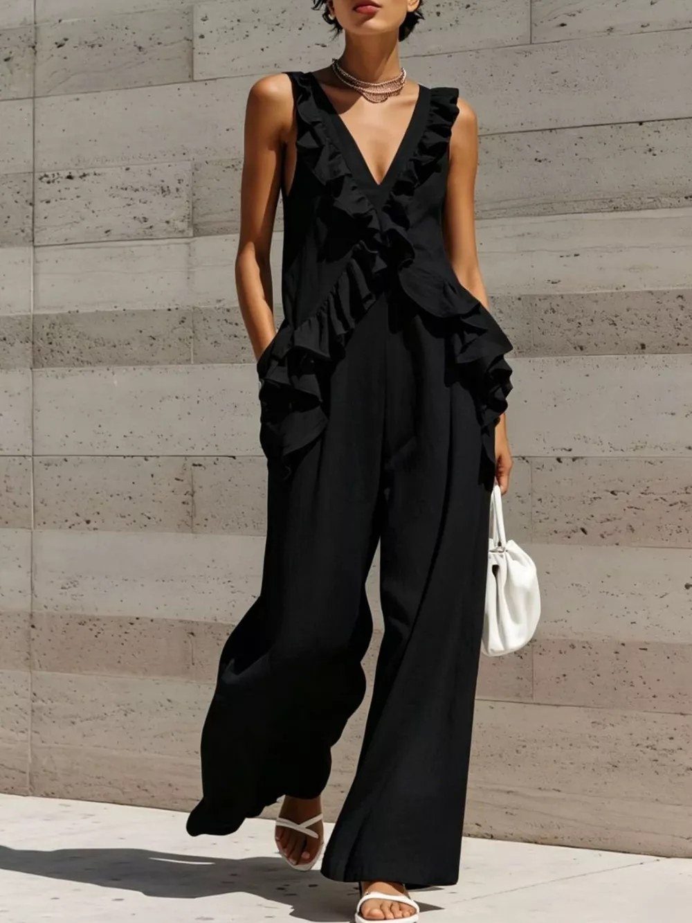 Ruffled V-Neck Sleeveless Jumpsuit, image 10