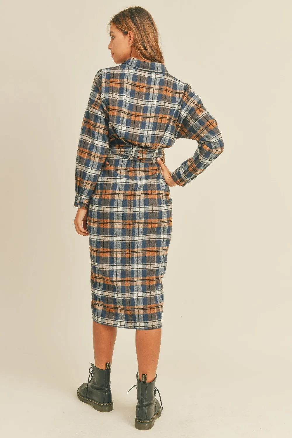 Plaid Flannel Front Tie Button Down Shirt Dress, image 2