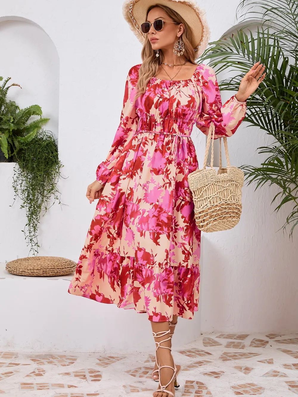 Printed Long Sleeve Midi Dress, image 17