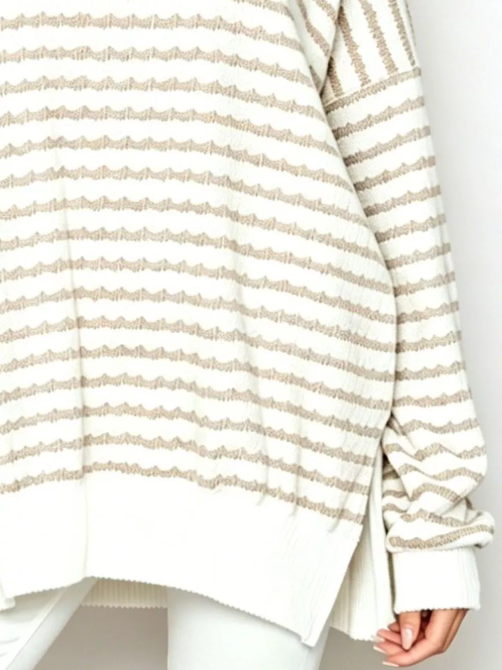 Oversized Striped Crew Neck Sweatshirt, image 4