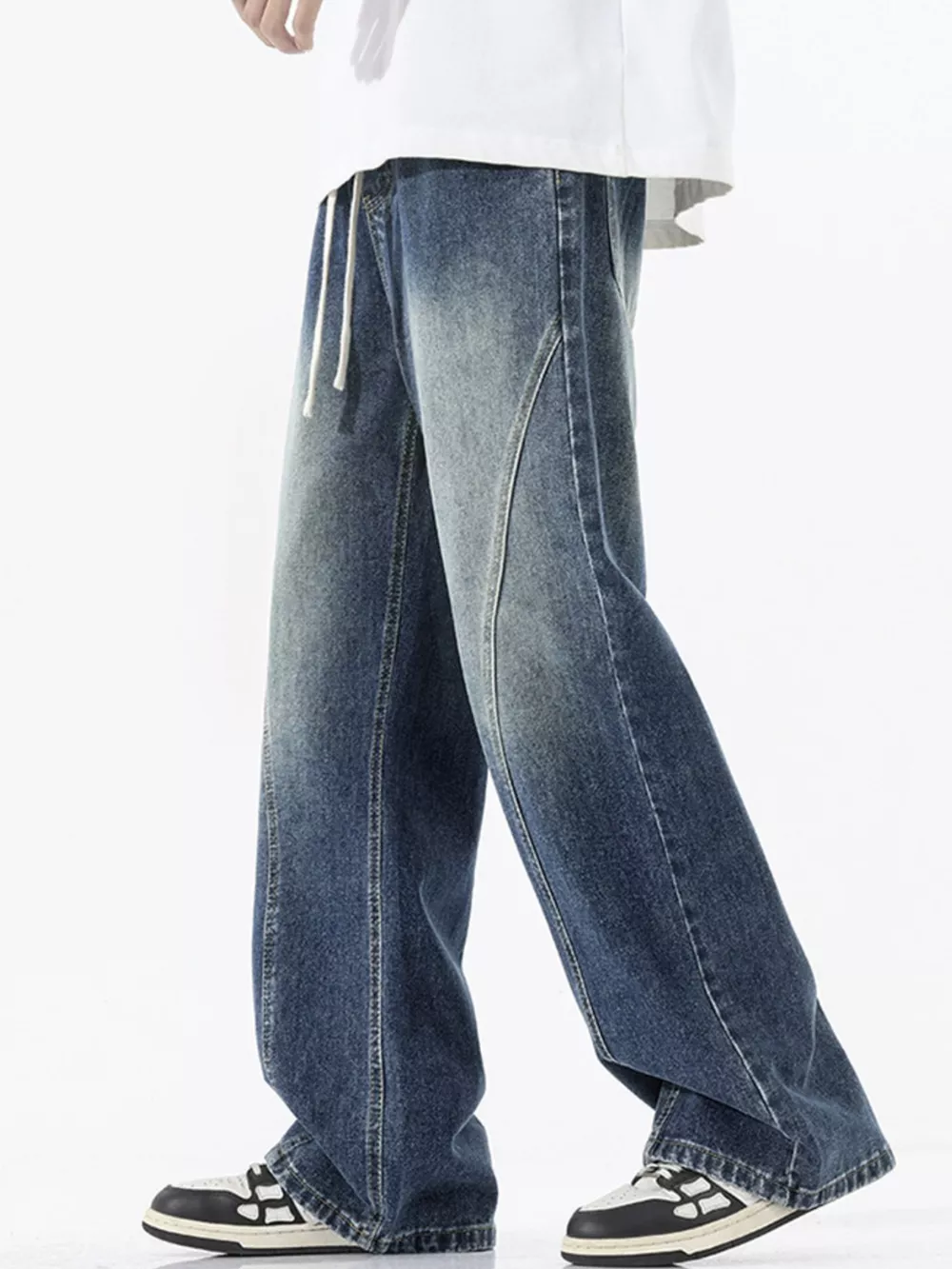 Men's Full Size Vintage Wash Wide Leg Jeans Plus Size, image 2