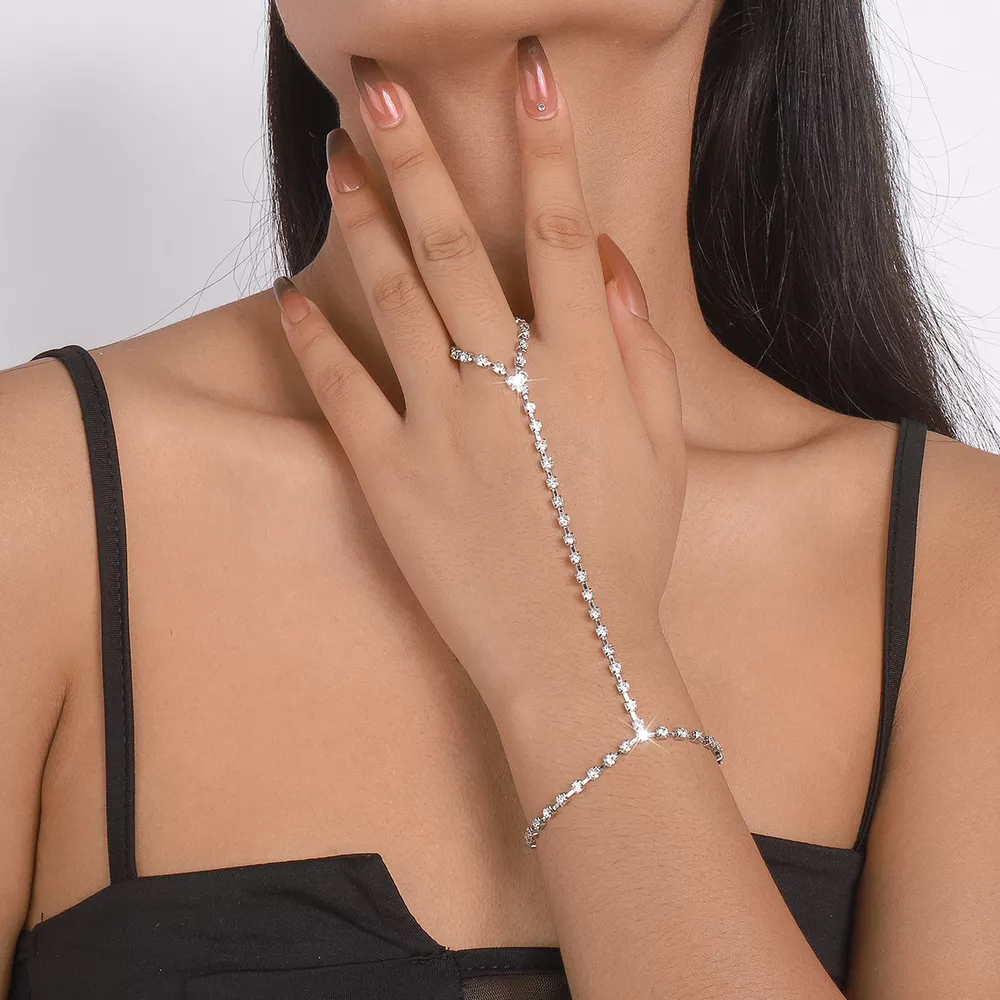 Alloy Rhinestone Bracelet with Ring, image 3