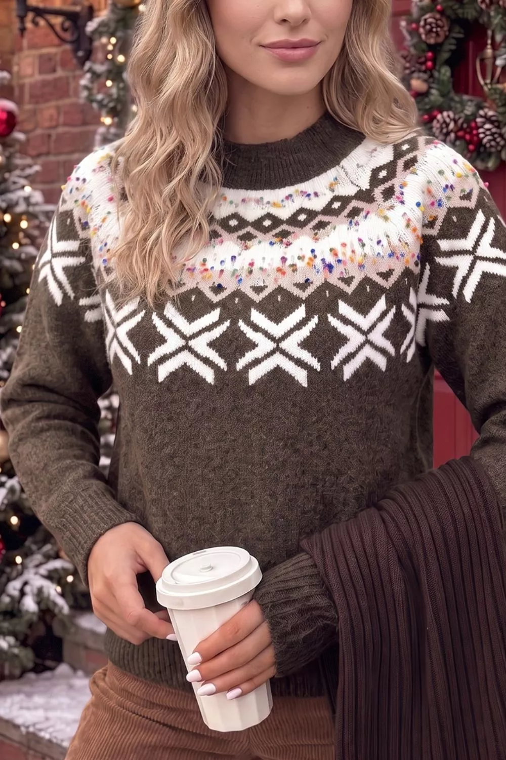Geometric Round Neck Sweater with Colorful Confetti Accents, image 4