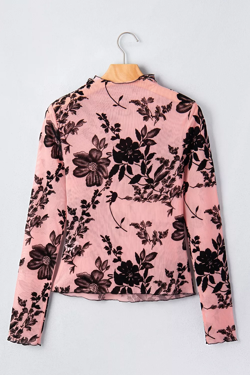 Floral Print Mesh Long Sleeve Pullover Blouse, image 6