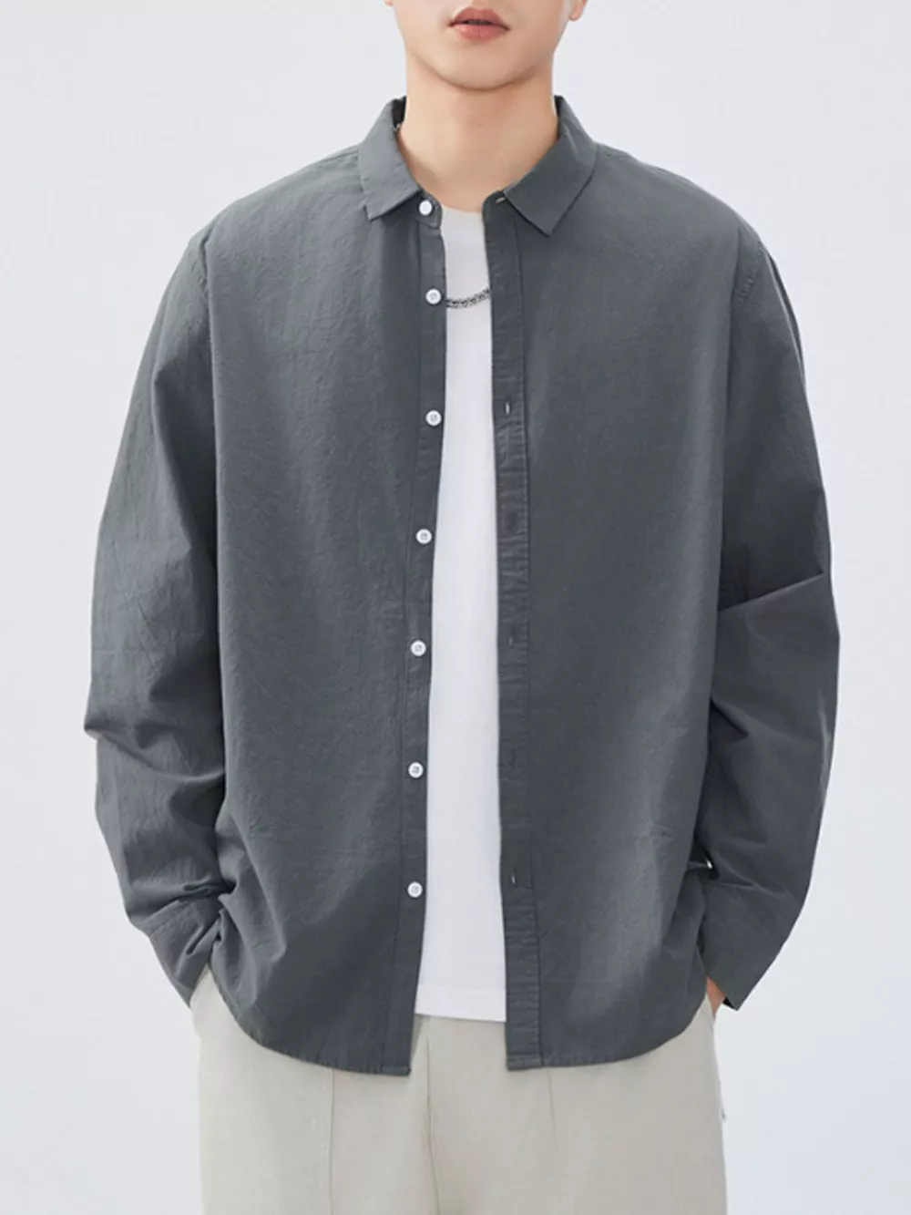 Men's Plus Size Long Sleeve Button-Up Shirt, image 3