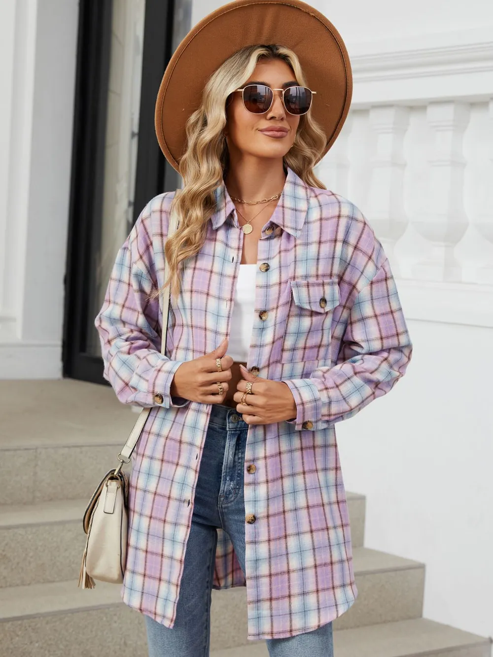 Plaid Collared Neck Long Sleeve Shirt, image 21