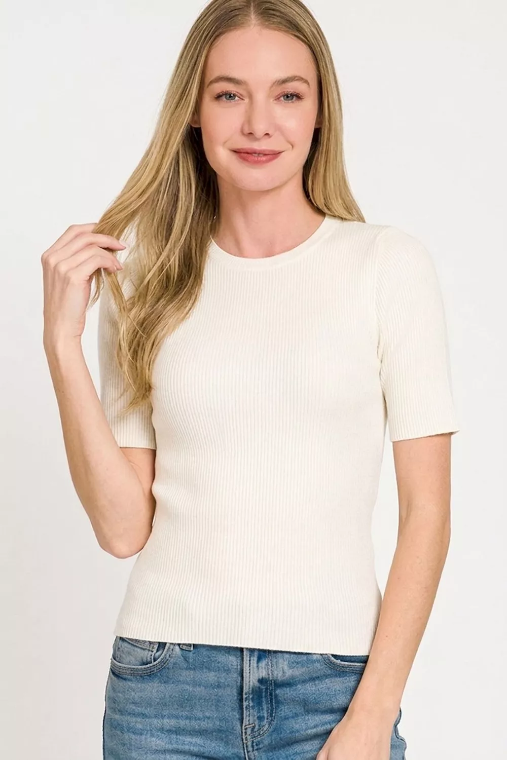Viscose Ribbed Round Neck Sweater, image 3