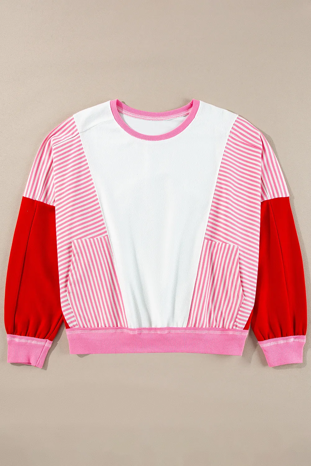 Striped Color Block Round Neck Long Sleeve Sweatshirt, image 2