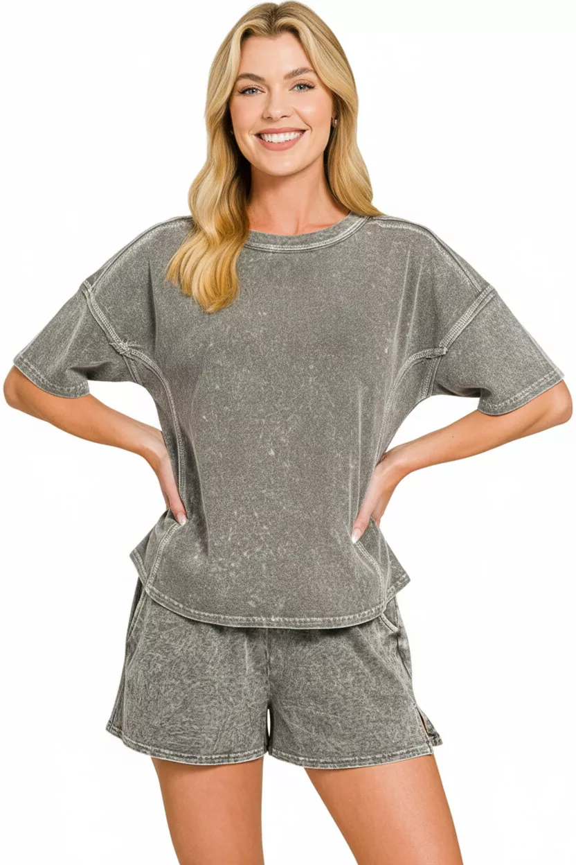 Halo Snow Washed Short Sleeve Tee and Shorts Set, image 2