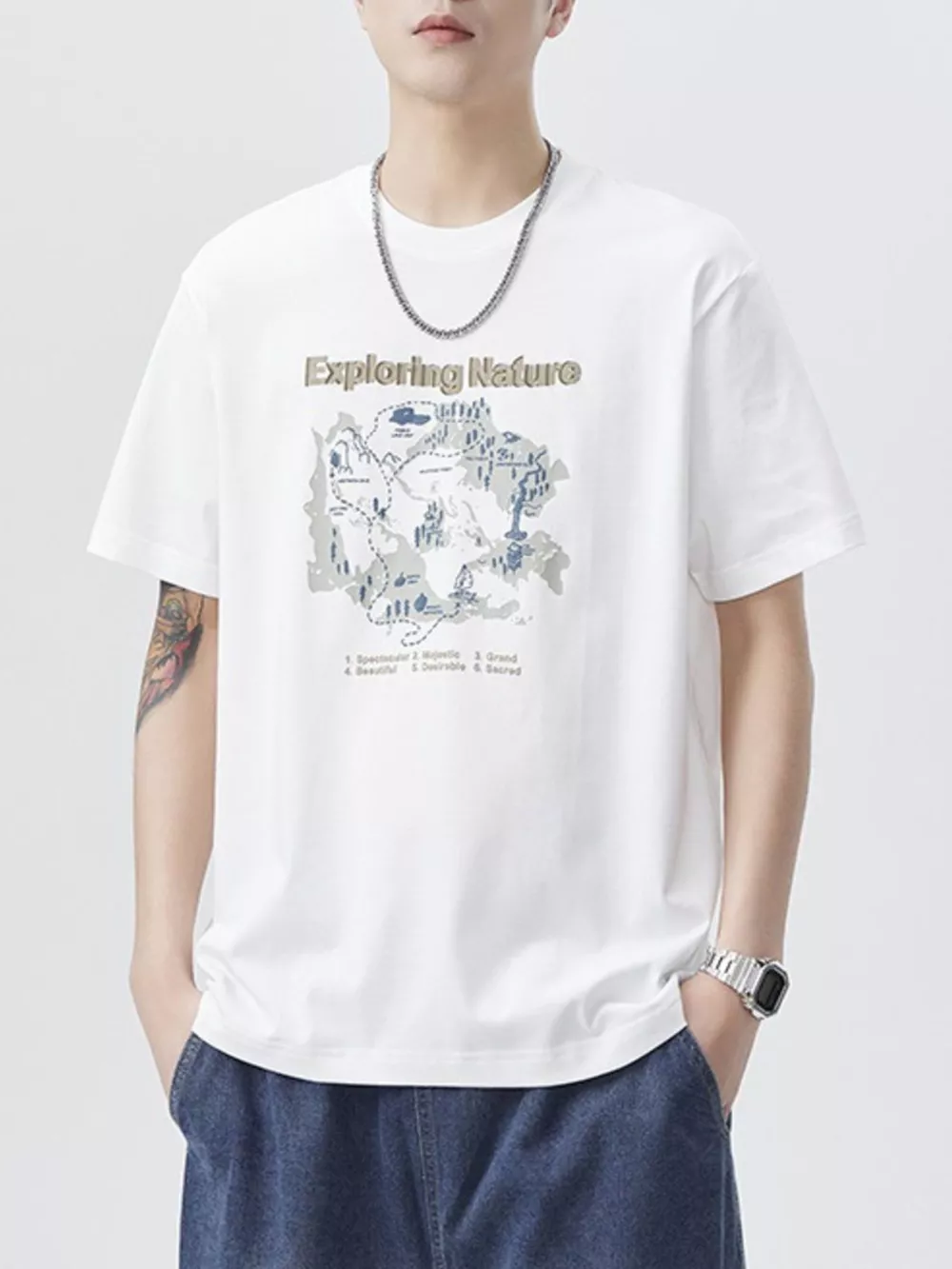 Men's Plus Size Graphic Round Neck Short Sleeve T-Shirt, image 3
