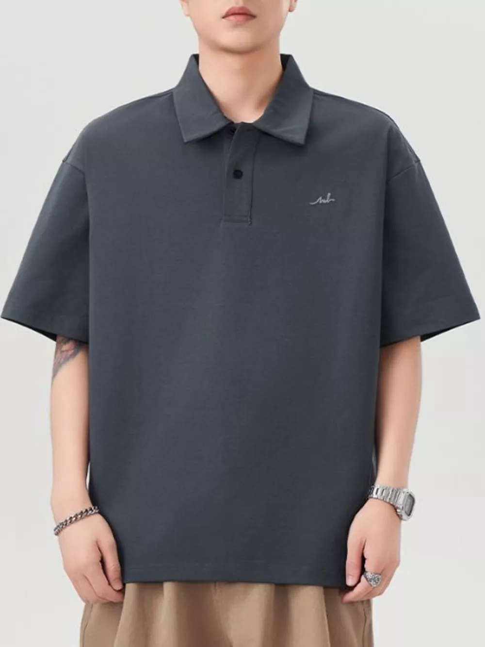 Men's Plus Size Button Detail Short Sleeve Polo, image 3