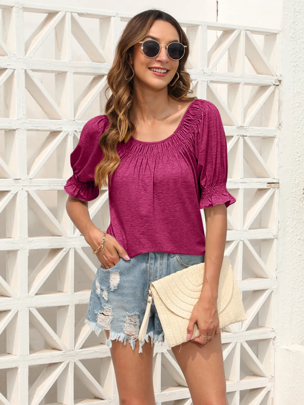 Ruched Short Sleeve Blouse, image 10