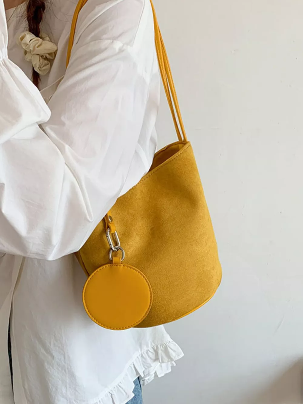 Suede Solid Color Bucket Bag, image 4