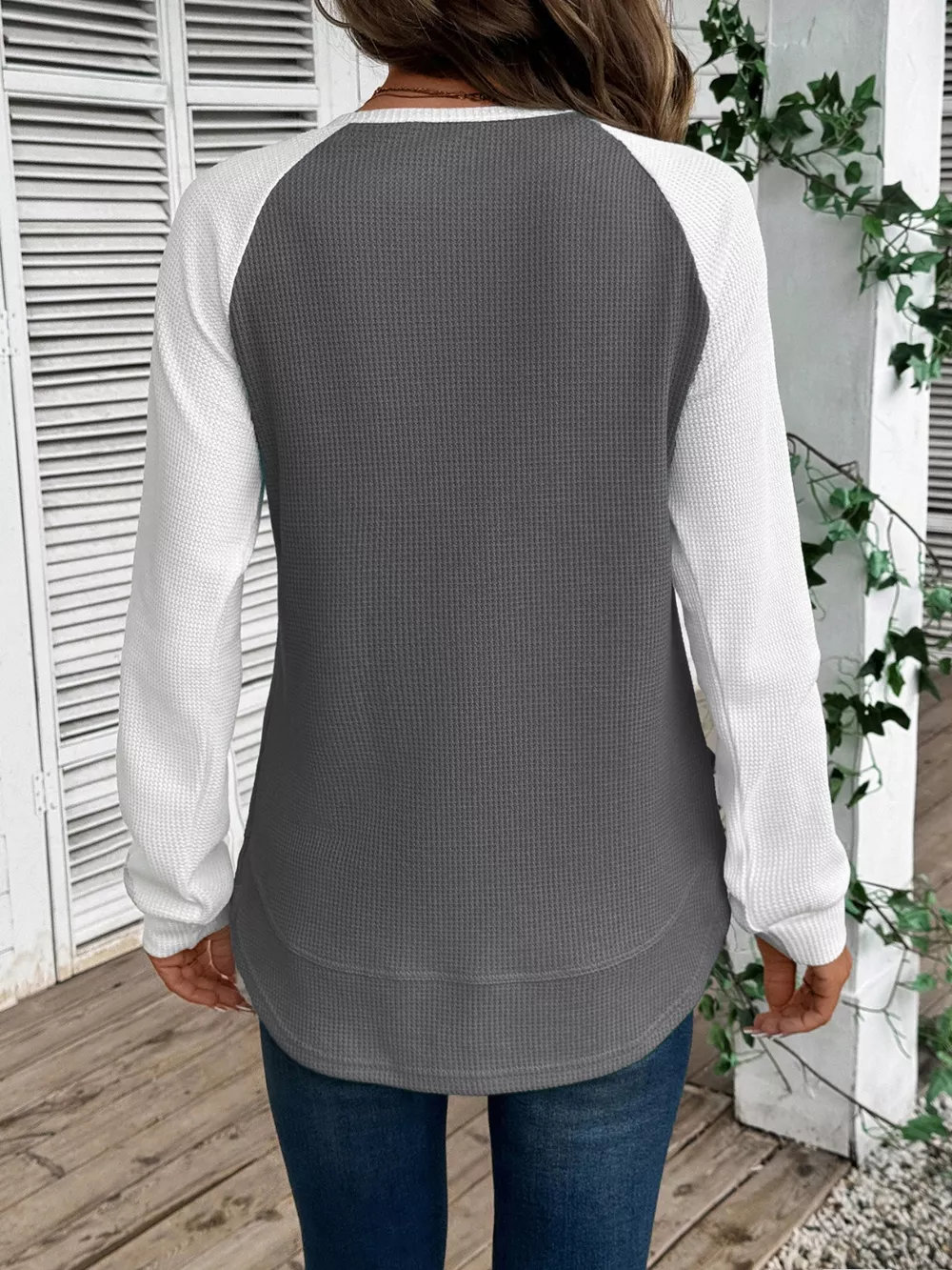 Waffle Knit Raglan Sleeve T-Shirt, image 6