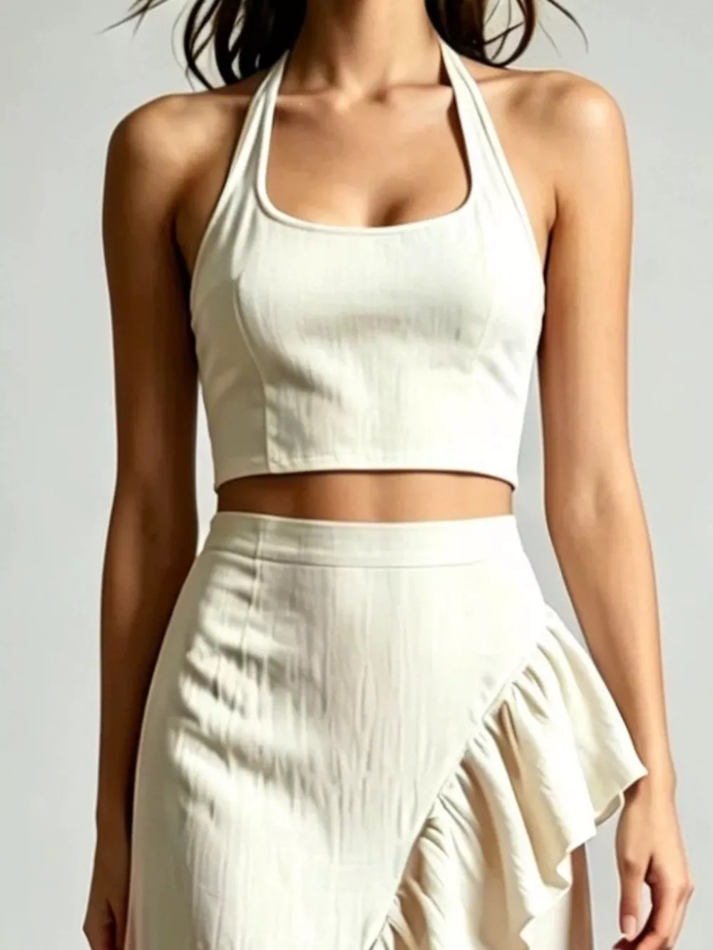 Halter Neck Crop Top and High-Low Maxi Skirt Two-Piece Set, image 2