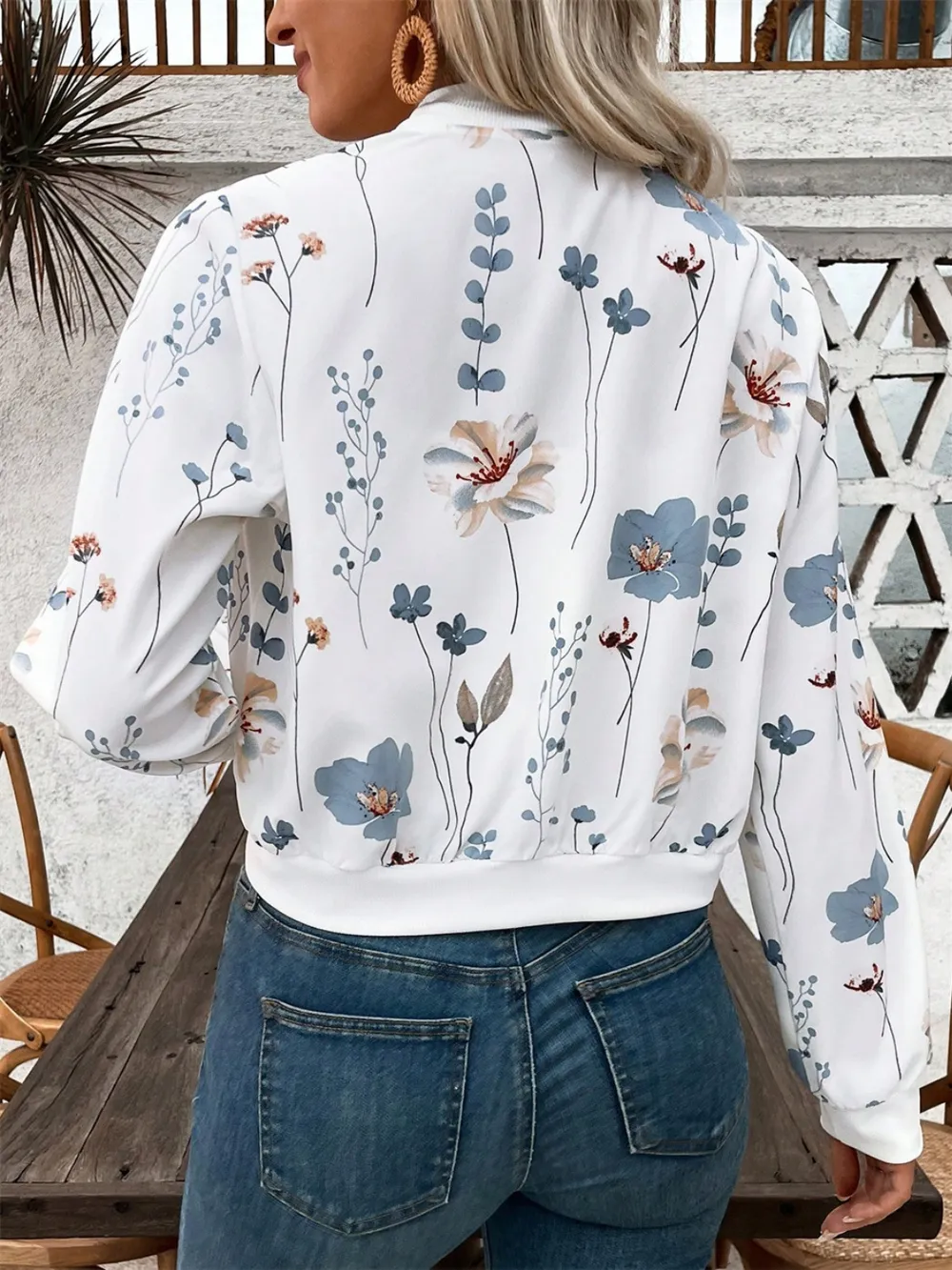 Printed Zip Up Long Sleeve Jacket, image 2