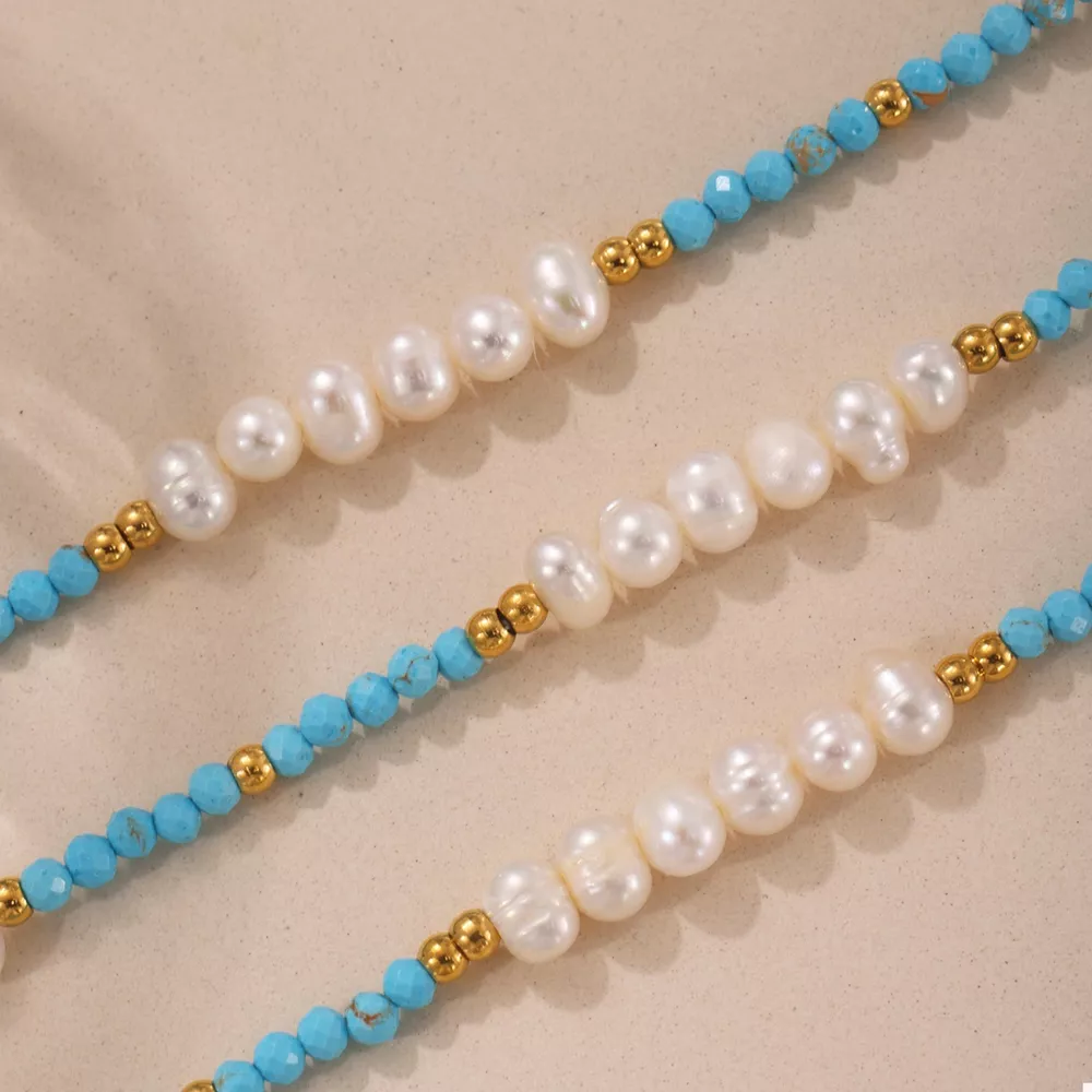 Turquoise Pearl Beaded Necklace, image 2