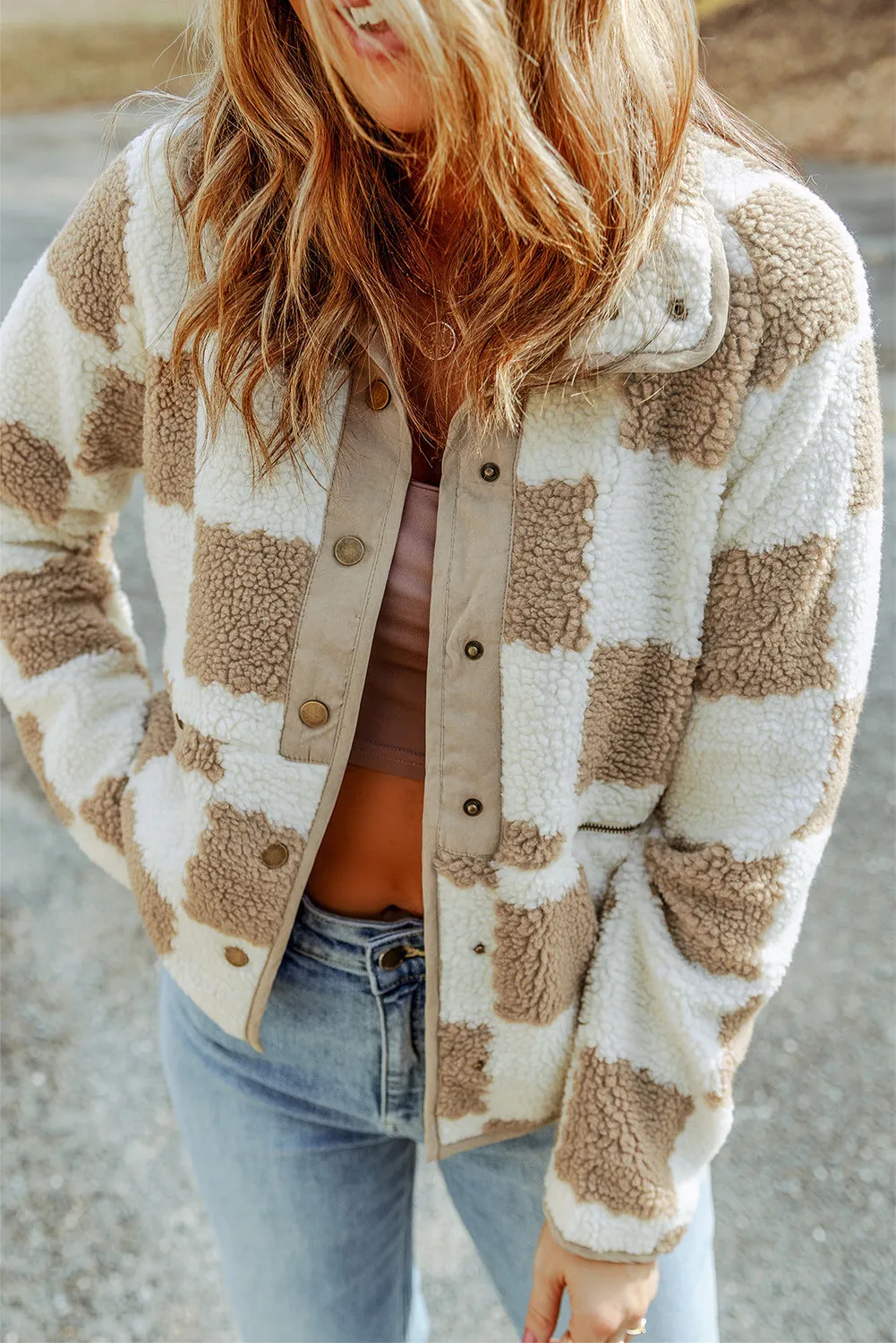 Checkered Snap Down Long Sleeve Jacket, image 2