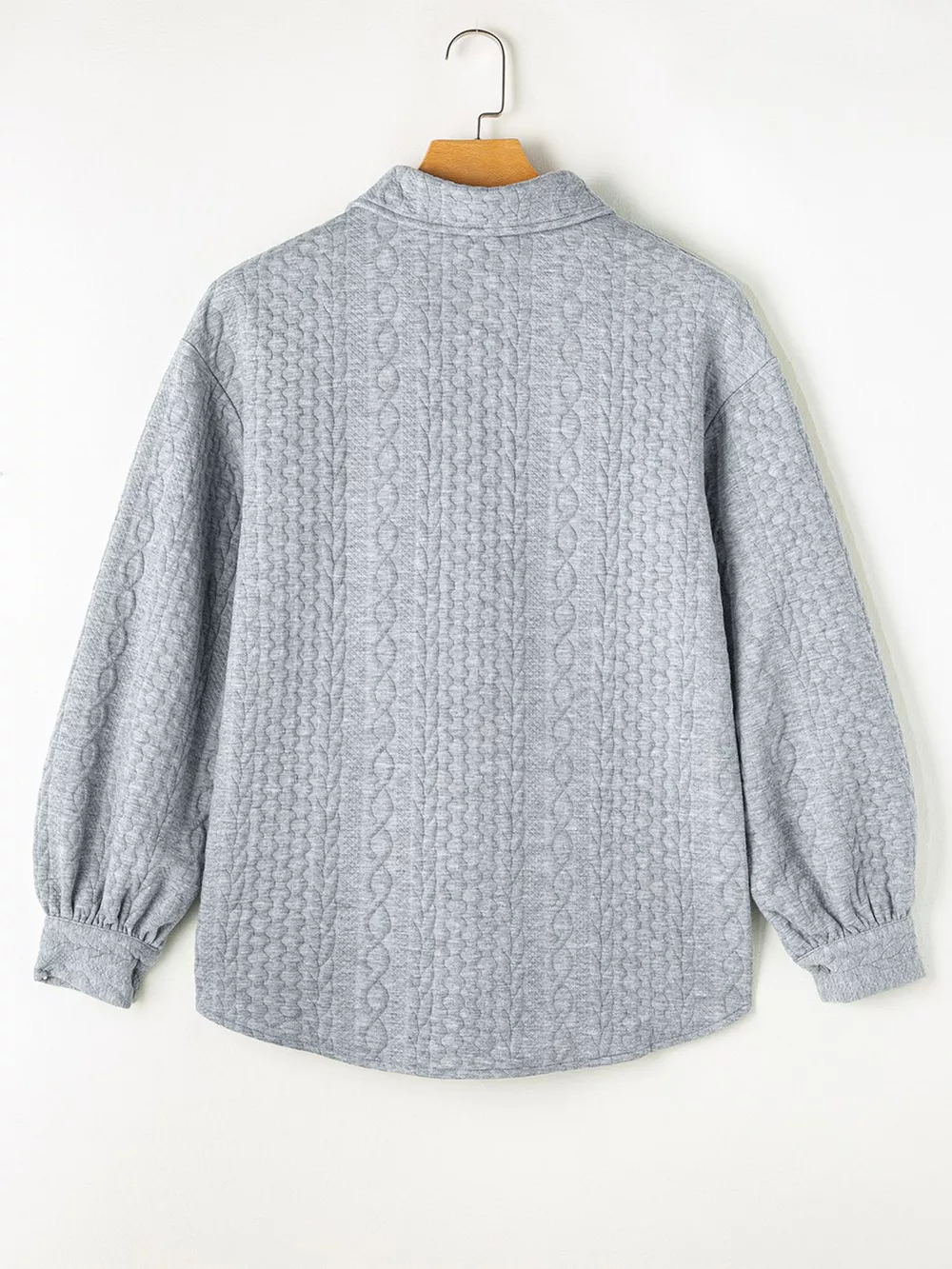Cable Texture Puff Sleeve Loose Shacket, image 4