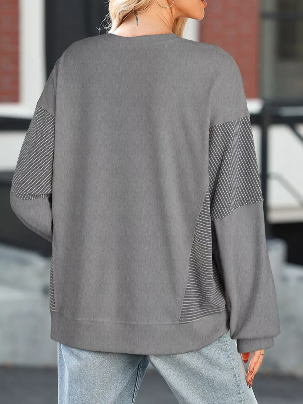 Color Block Striped Sleeve Casual Sweatshirt, image 10