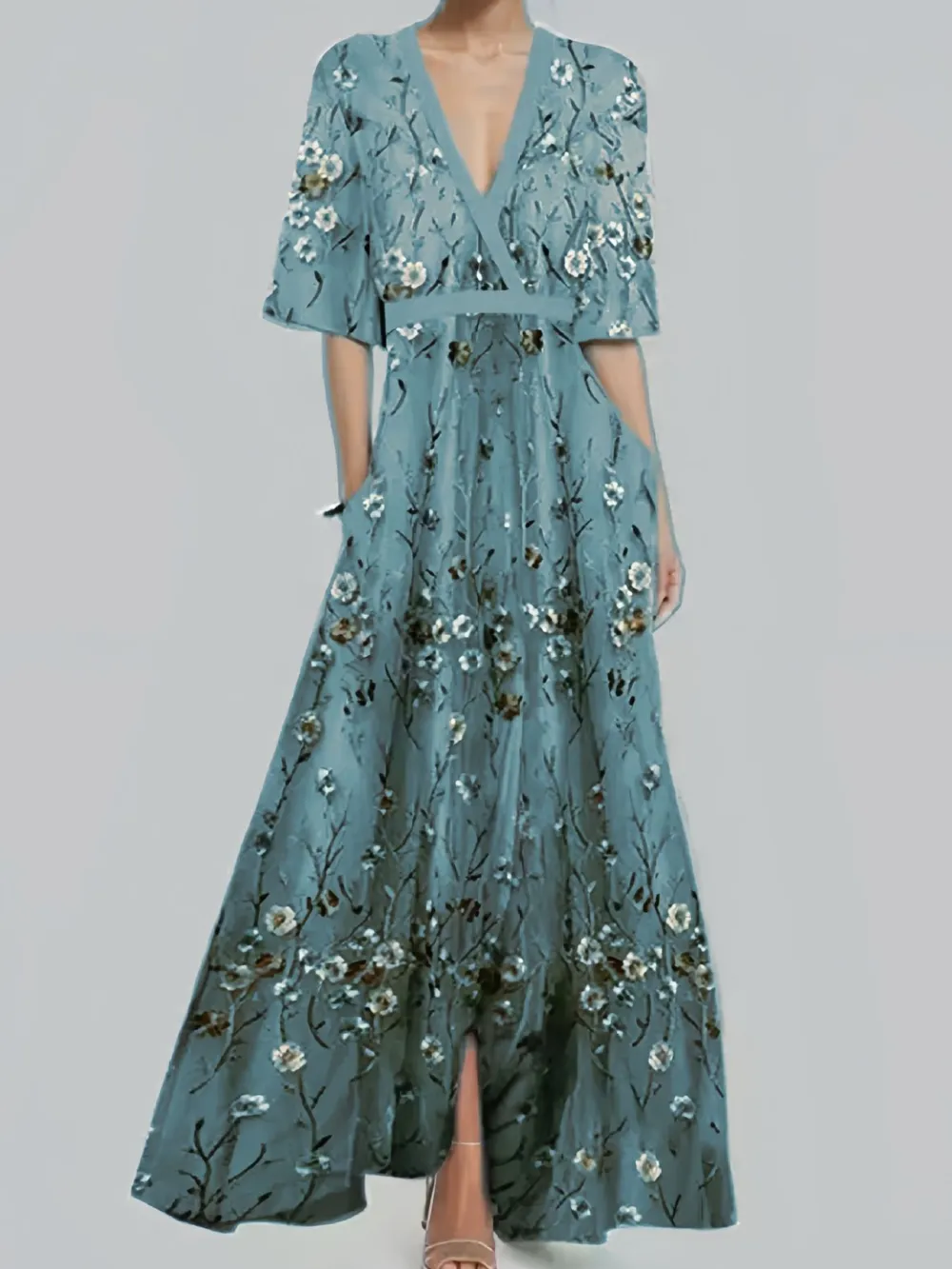 Floral Print Half Sleeve Wrap Maxi Dress