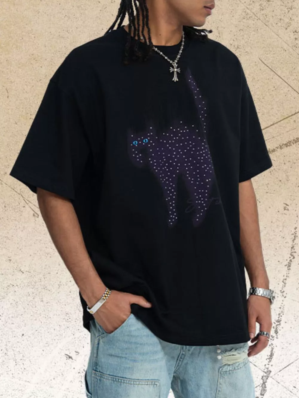Men's Cat Graphic Short Sleeve T-Shirt, image 4