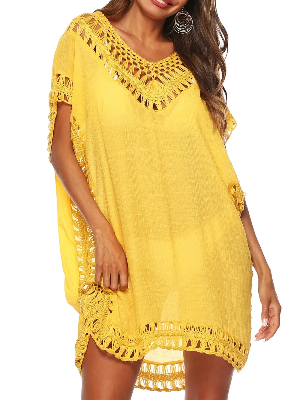 Bohemian Crochet Trim Beach Cover Up Dress, image 21