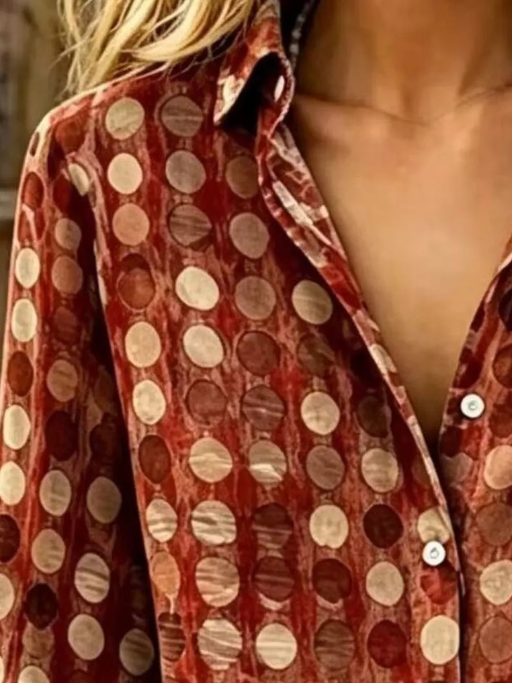 Full Size Circle Pattern Long Sleeve Shirt Plus Size, image 8