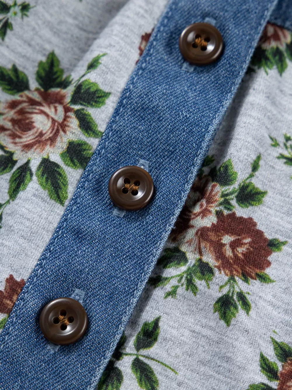 Floral Print Denim Patchwork Blouse, image 2
