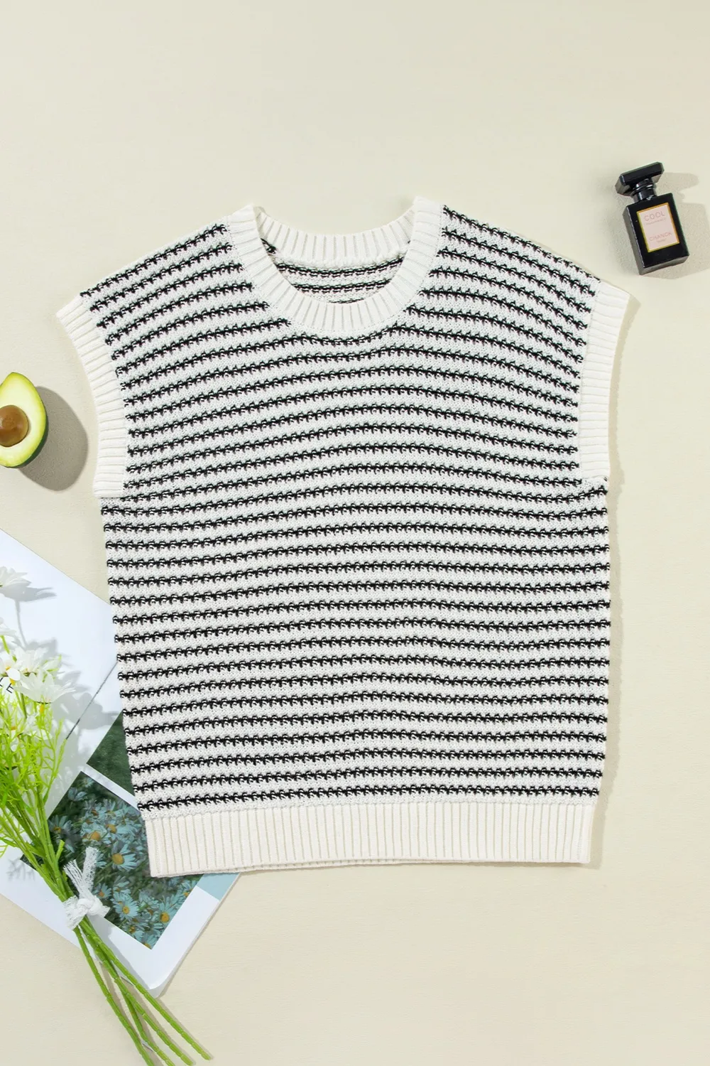 Striped Round Neck Sweater Vest, image 2
