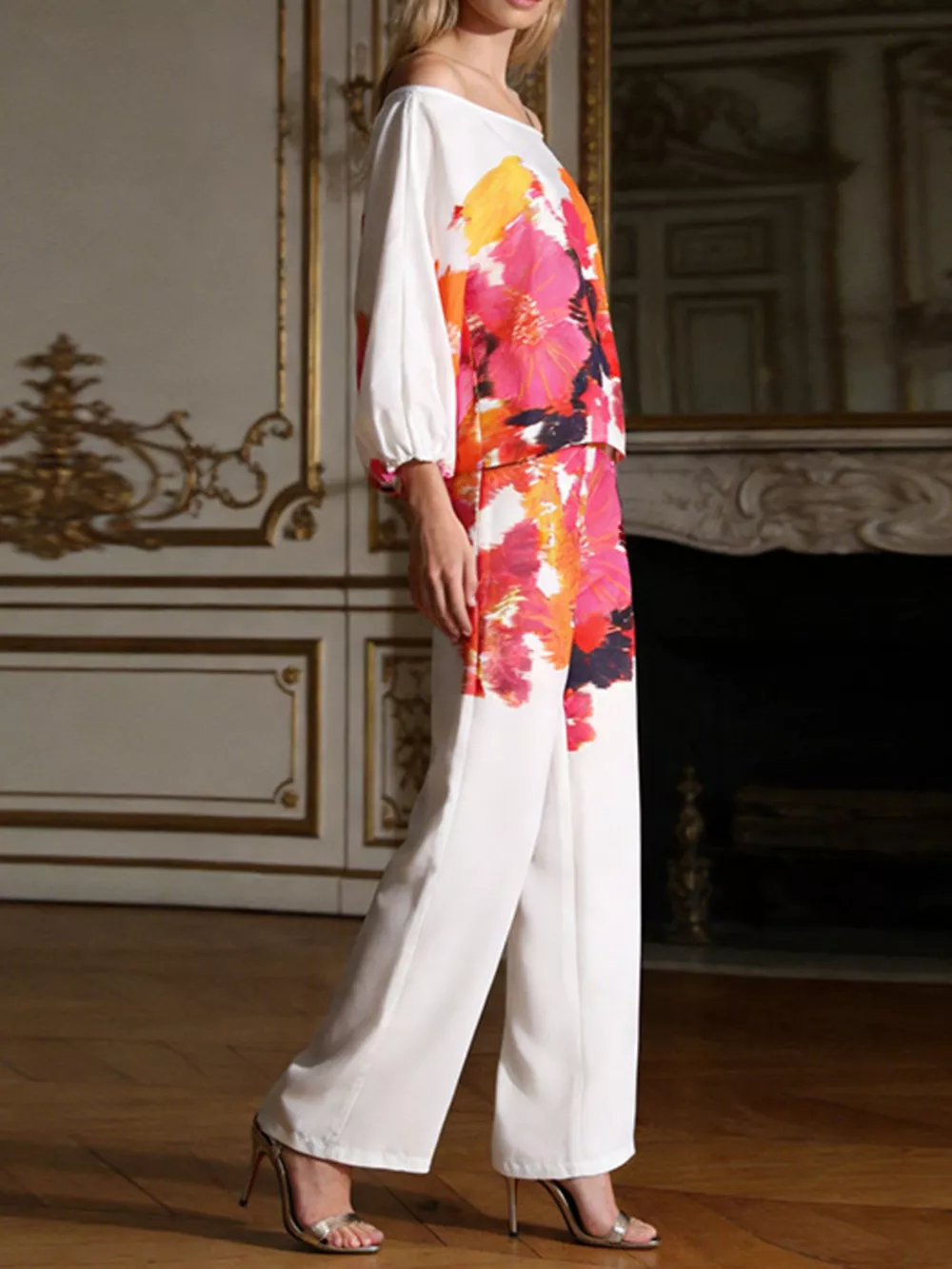 Floral Print Off-Shoulder Top and Pants Set, image 3