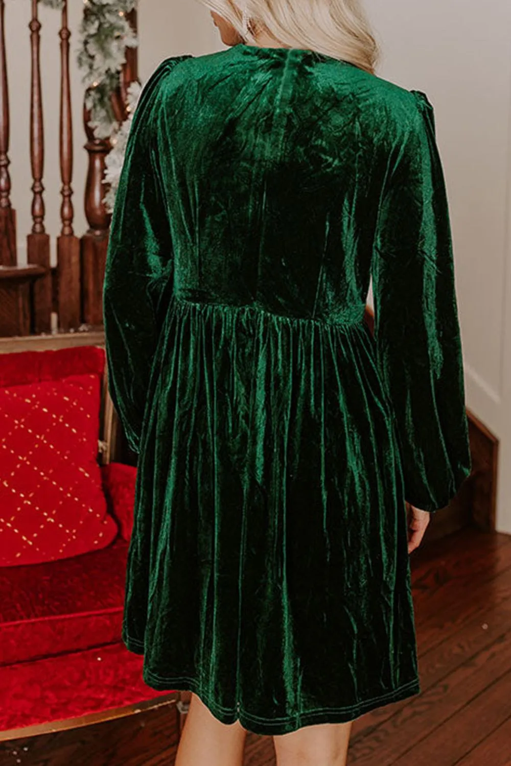 Velvet Bow Front Balloon Sleeve Dress, image 2