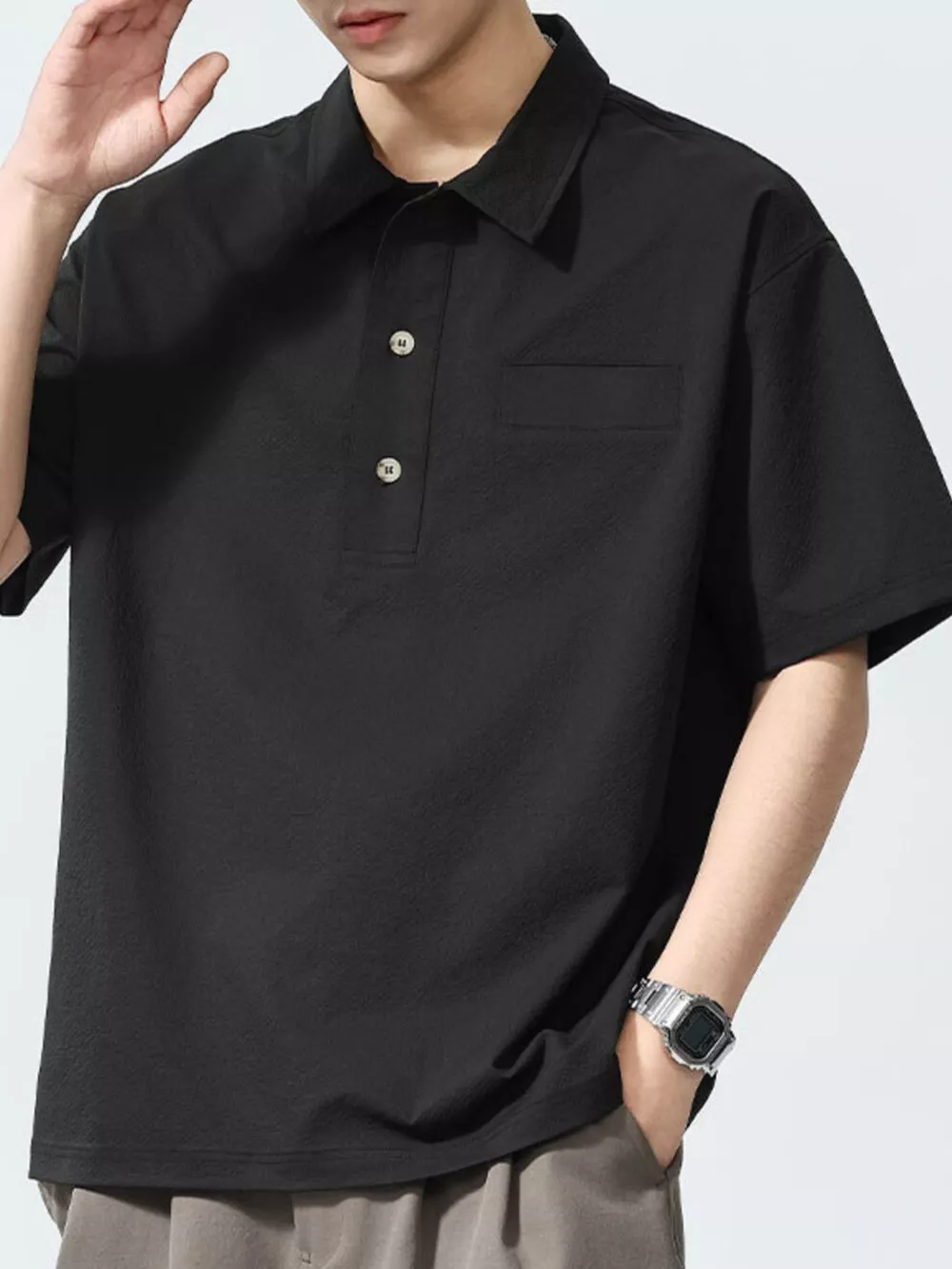 Men's Plus Size Button Detail Short Sleeve Polo, image 2
