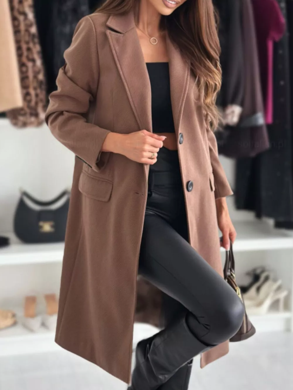 Lapel Collar Long Sleeve Coat, image 3