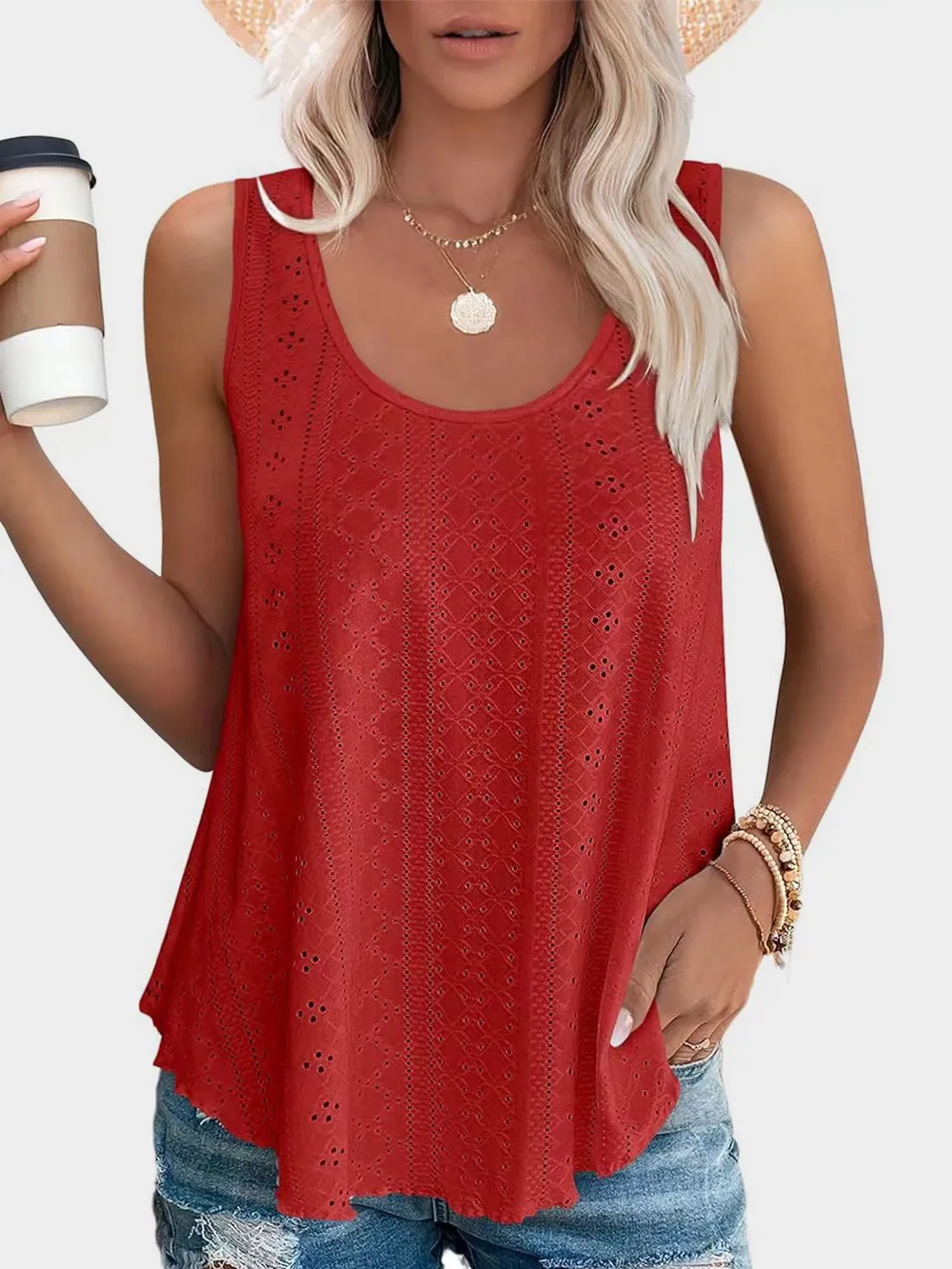 Eyelet Round Neck Tank, image 15