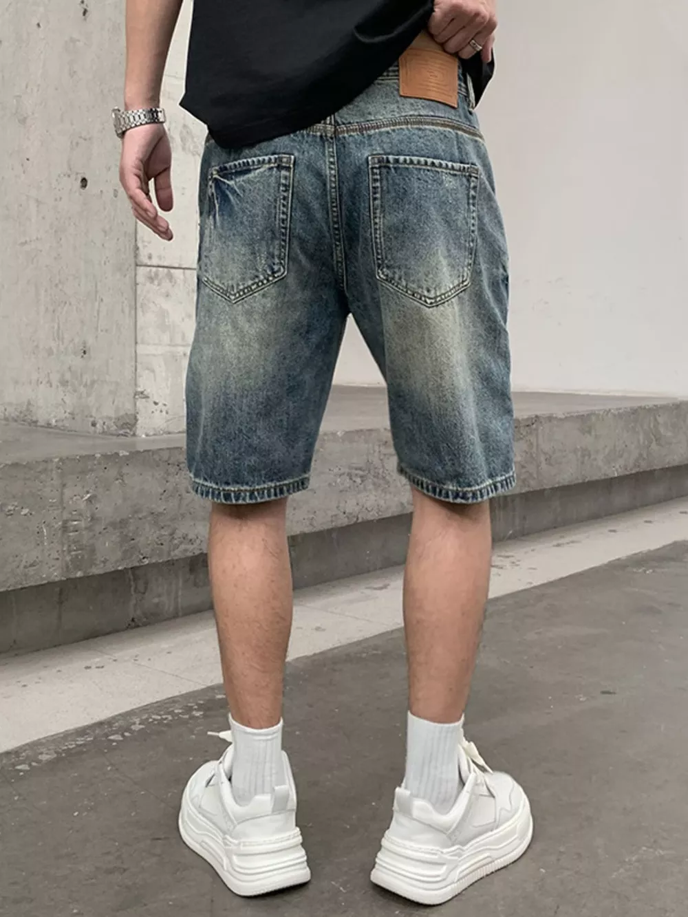 Men's Patchwork Graphic Denim Shorts, image 6