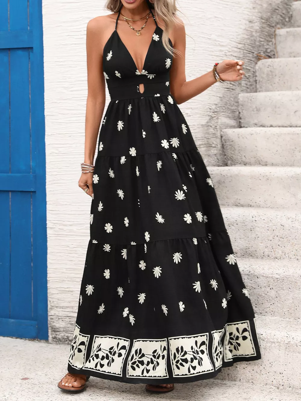 Printed Halter Neck Maxi Dress, image 2