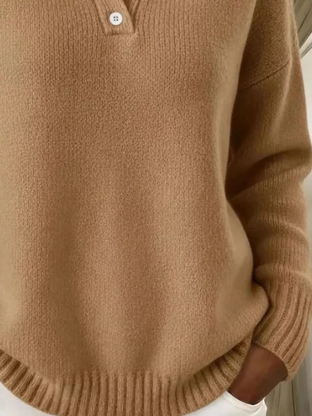 Full Size Button Detail Dropped Shoulder Sweater Plus Size, image 13