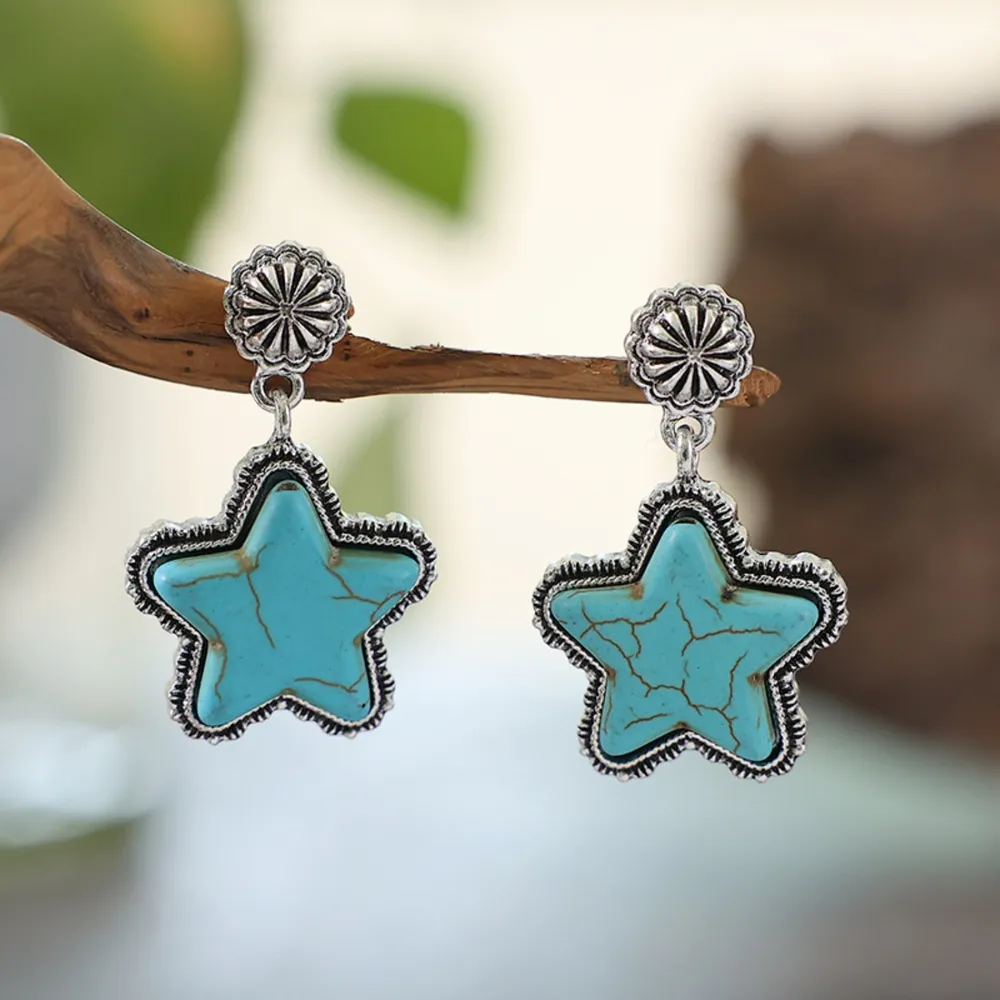 Artificial Turquoise Alloy Star Earrings, image 2