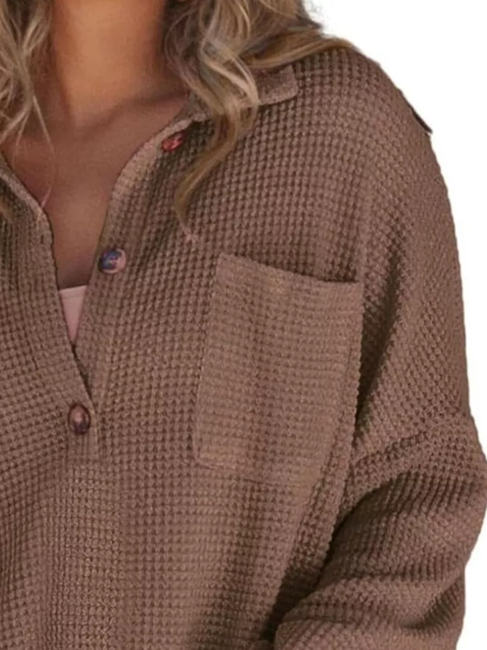 Casual Waffle Knit Button Detail Blouse, image 2